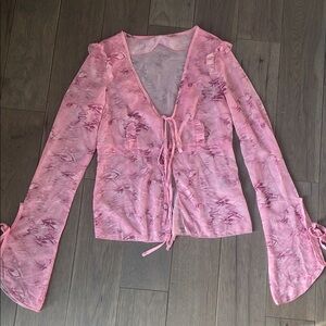 Cider Pink Tie-Front Blouse with Bell Sleeves